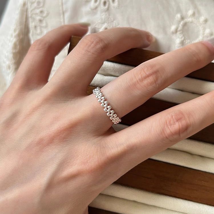 Anello da donna in argento sterling S925 con perline cave multistrato, design minimalista, versatile, semplice, aperto_voghion.com