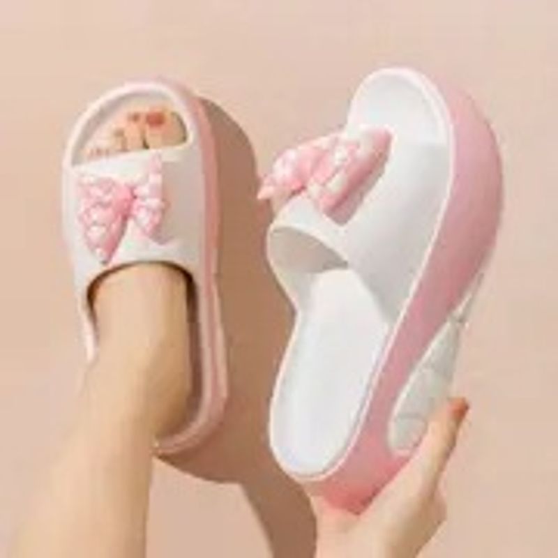 Butterfly Knot Wedge Thick Sole Height Increasing One-Word Slippers For Women Summer Outdoor Fashion High Indoor_voghion.com