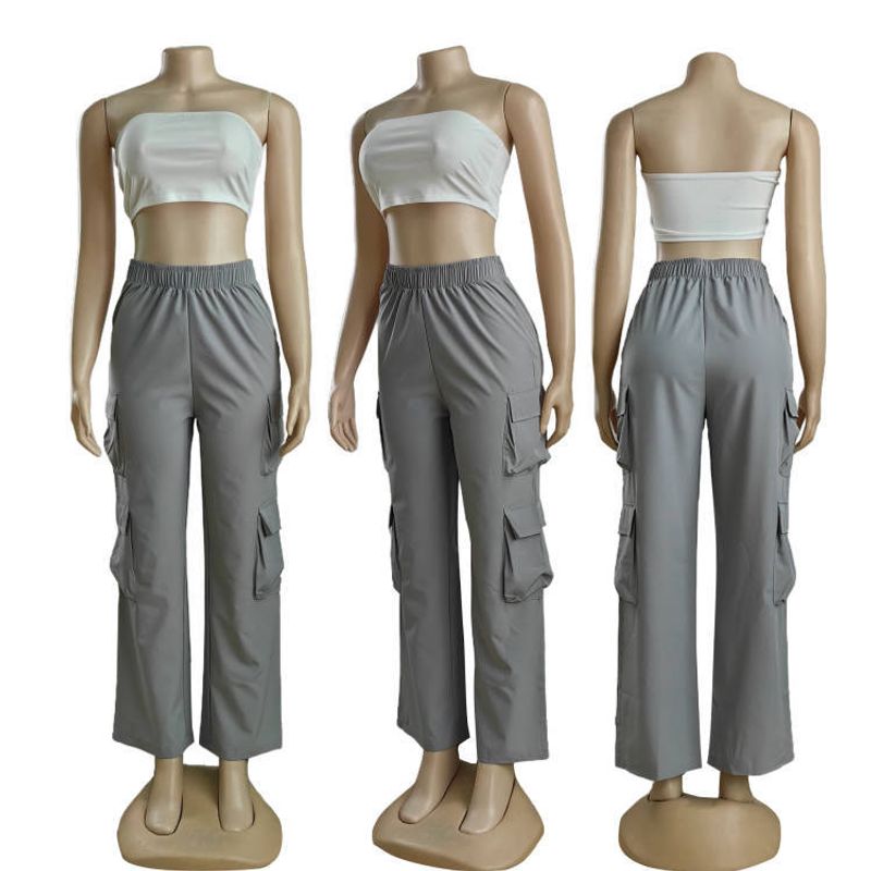 Vêtements pour femmes Mode Décontracté Simple Tendance Multi-poches Couleur unie Salopette 3 couleurs en stock_voghion.com
