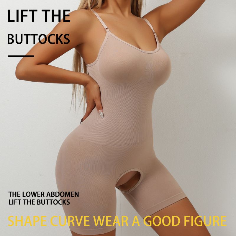 Suspenders, Gathered Boxer Bottoms, Hollow Bottom Crotch, Body Shaping One Piece Underwear, Large Size Tummy Lifting And Hip Lifting Underwear_voghion.com