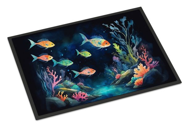 Bioluminescent Fish Doormat Front Door Mat Indoor Outdoor Rugs For Entryway, Non Slip Washable Low Pile, 24H X 36W_voghion.com