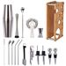 Ensemble de 17 outils de bar à cocktails avec support en bambou et acrylique, shaker et paille_voghion.com