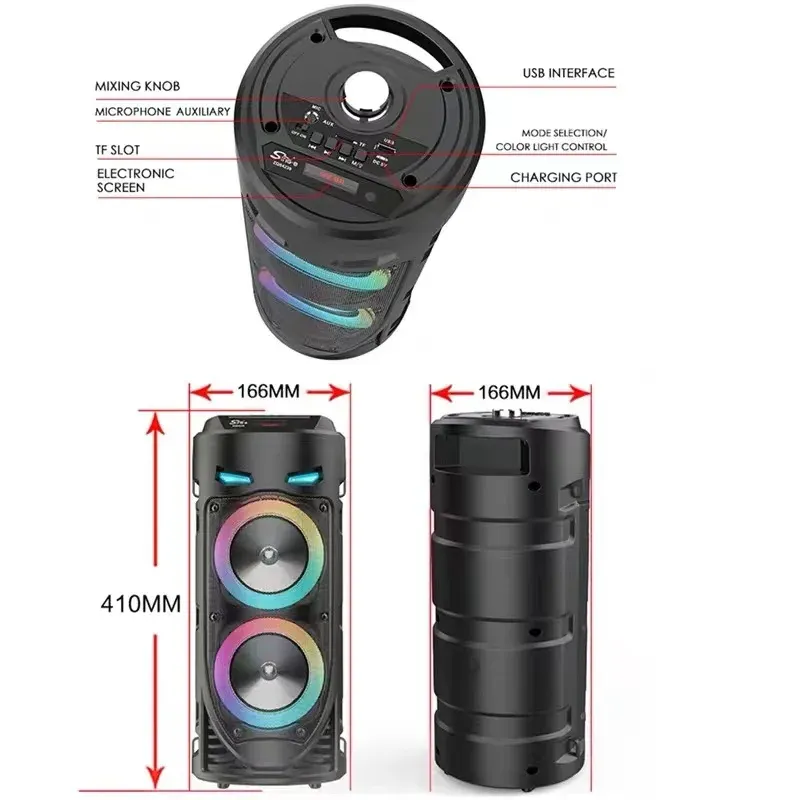 Multifunktions-Wireless-Outdoor-Subwoofer Party Performance Bluetooth-Lautsprecher Mobile KTV Bunte Beleuchtung Wirkung U Disk_voghion.com