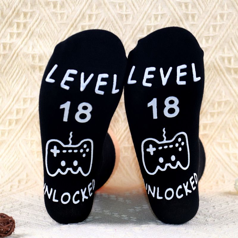 Mid-tube socks casual cotton socks Sole Creative letter non-slip adhesive floor socks game socks_voghion.com