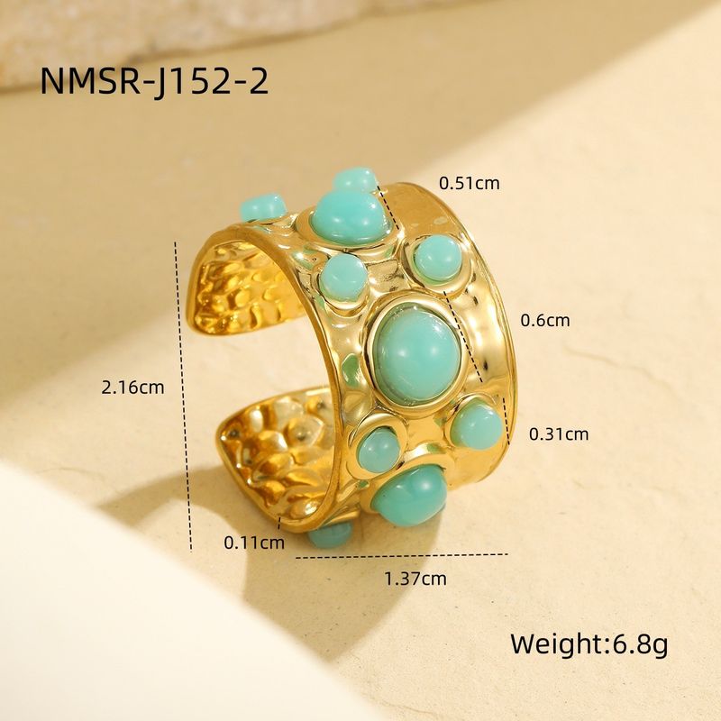 Einzelringe Court Style Multi-Edelstein Offener Ring Retro Mittelalter Nischendesign Edelstahl Verblasst Nicht_voghion.com
