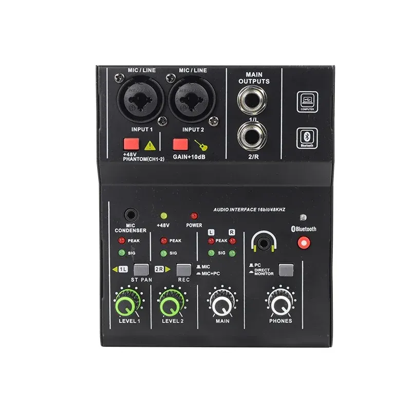 Portable Audio Interface Sound Card Console Mini USB Mixer 2 Channels Professional For Guitar Recording Studio Singing_voghion.com