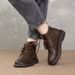 First Layer Cowhide For Women, Low Heel, Soft Sole, Lace-Up, Women's B, Casual British Style Genuine Leather Short_voghion.com