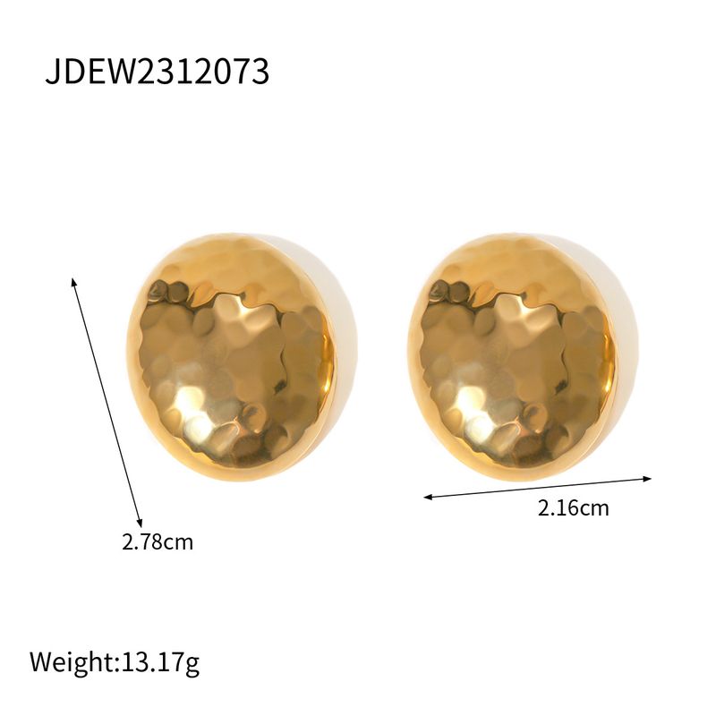 Instagram Gold Stainless Steel Hammer Disco Mosaic Pattern Oval Earrings Burst_voghion.com