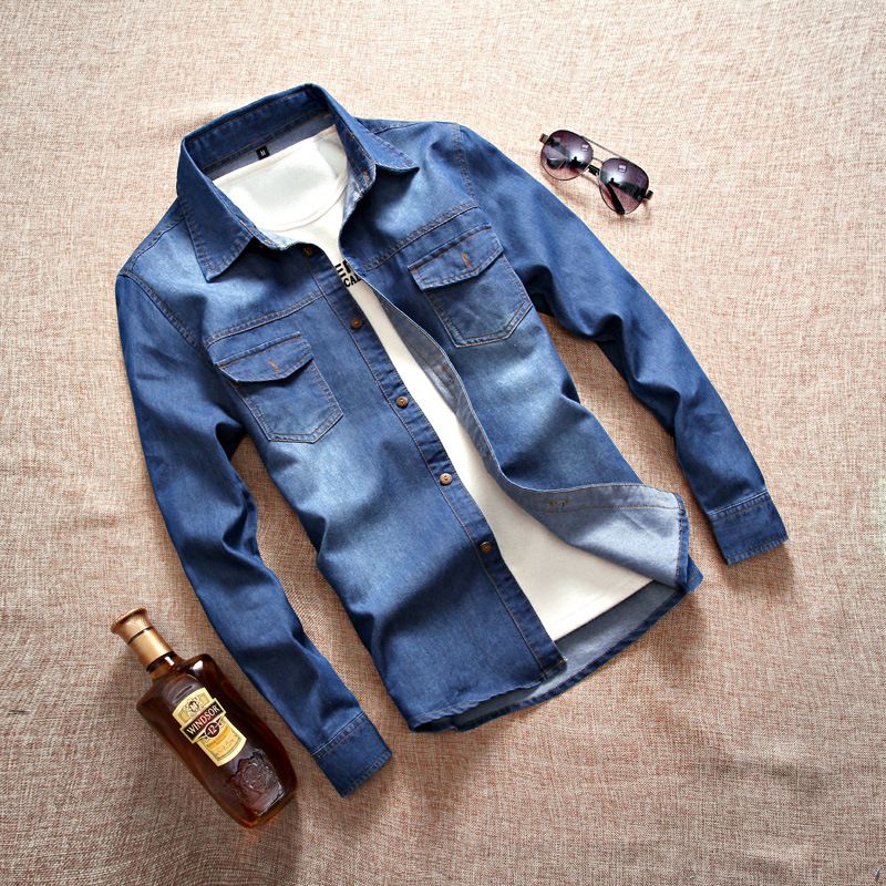 2022 commercio estero sottile camicia di jeans a maniche lunghe classico minimalista fondo quattro stagioni camicia casual cappotto Joker per i giovani uomini_voghion.com