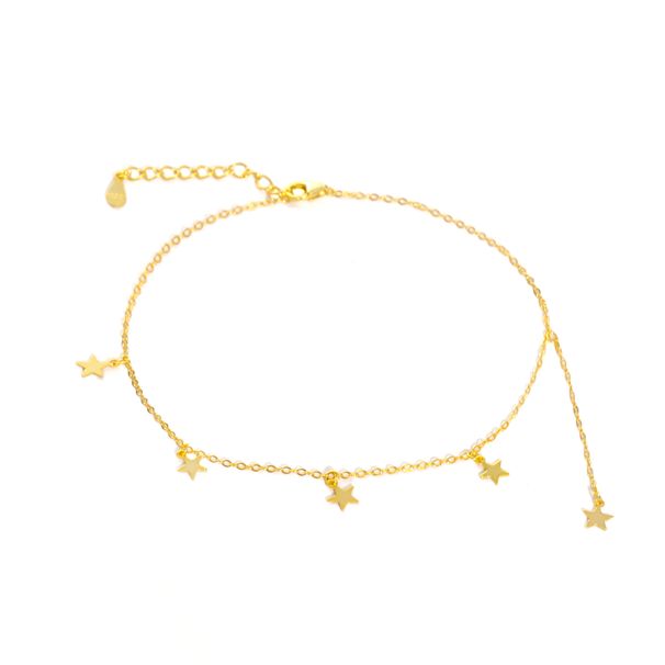 Cavigliera a forma di stella in oro 14 carati placcato argento puro per donna, design di nicchia, cavigliera di alta qualità, gioielli per piedi sexy, novità 2025_voghion.com