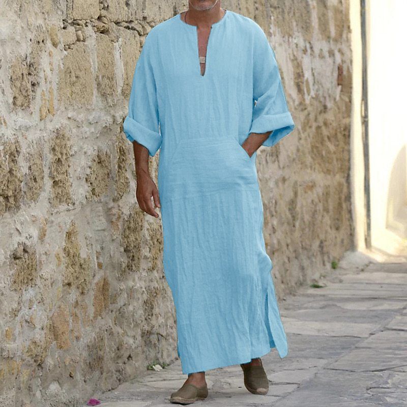 Robe arabe pour homme, couleur unie, manches longues, décontractée, ample, longue_voghion.com