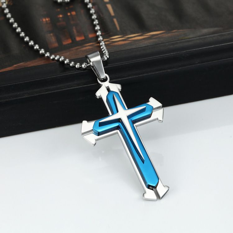 Collana con ciondolo a croce in acciaio inossidabile e titanio a 3 strati, in vendita calda_voghion.com
