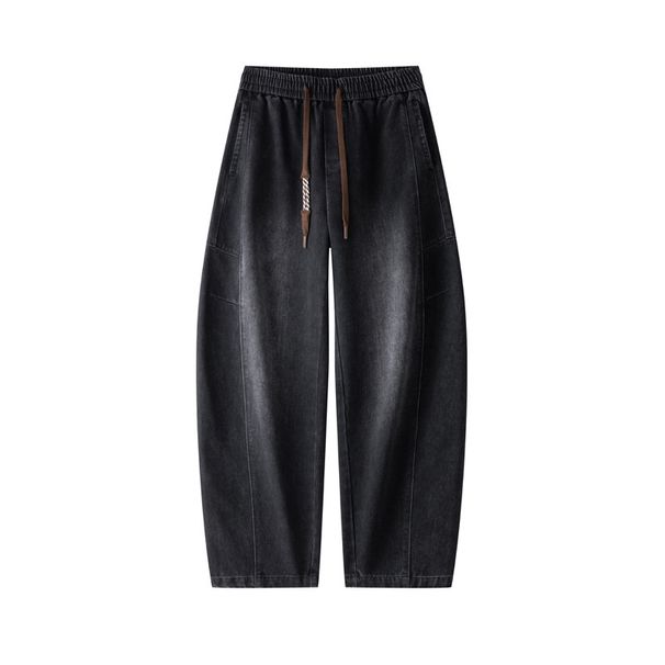 Pantalones vaqueros de corte relajado para hombre – Pantalones vaqueros de pierna ancha con lavado vintage (Azul/Negro, Mezcla de algodón, Estilo urbano informal, Cintura ajustable)_voghion.com
