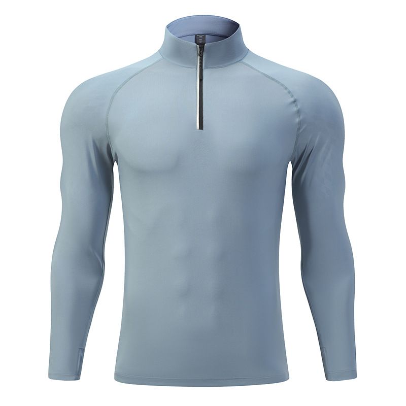 Herrenbekleidung Outdoor Langarm Sport T-Shirt Schnelltrocknendes Oberteil Stehkragen Halbreißverschluss Laufbekleidung Fitness Trainingskleidung Lässige Herren_voghion.com