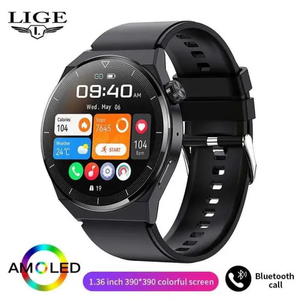LIGE NFC Smartwatch für Herren GT3 Pro AMOLED 390*390 HD-Bildschirm mit Herzfrequenzmessung, Bluetooth-Anruffunktion und IP68-Wasserdichtigkeit_voghion.com