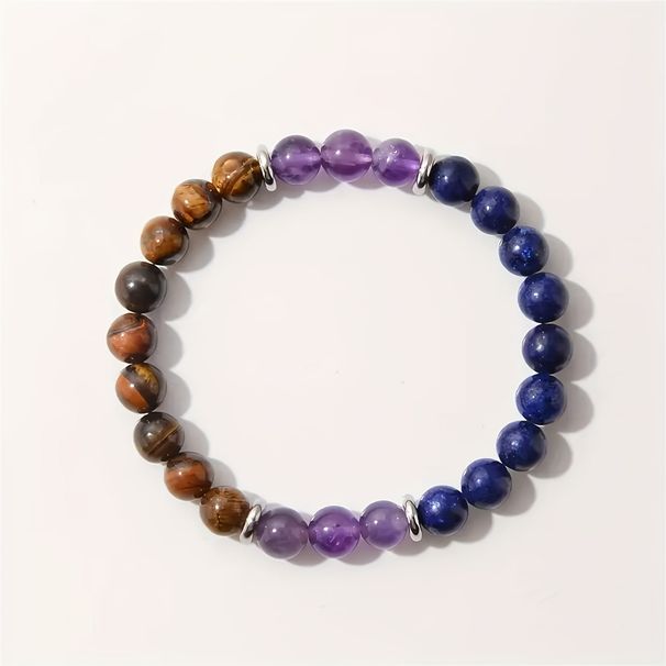 Natural Stone Bracelet – Amethyst, Lapis Lazuli & Tiger Eye Gemstone Healing Jewelry, Adjustable Elastic String_voghion.com