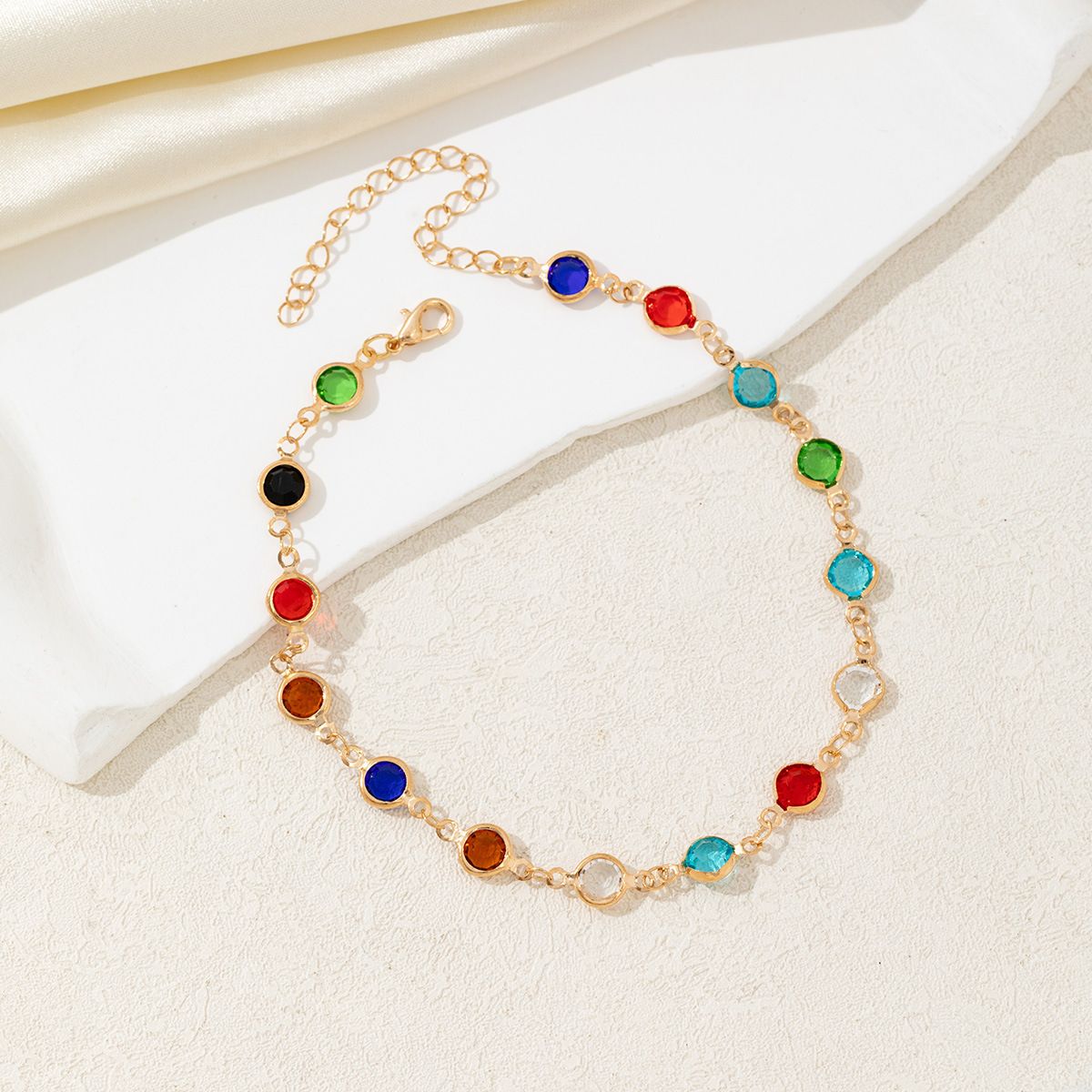 Beach Colorful Zircon Anklet For Women High-end Versatile Ethnic Style Personality Bohemian Trend_voghion.com