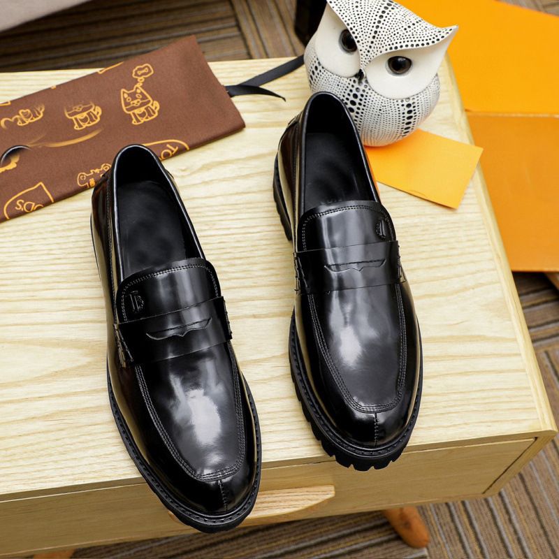 Autumn Low-Top Genuine Leather Fashion Trend Versatile Loafers Black Waterproof British Style Men's Shoes_voghion.com