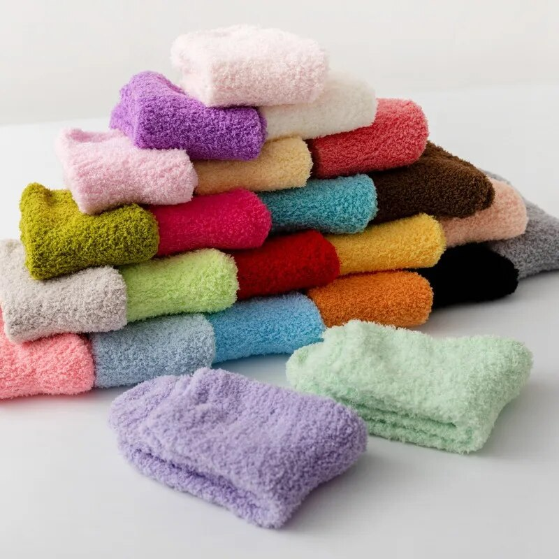 Haruku Autumn Winter Women's Thickened Thermal Coral Fleece Floor Fuzzy Soft Candy Colorful Kawaii Socks_voghion.com