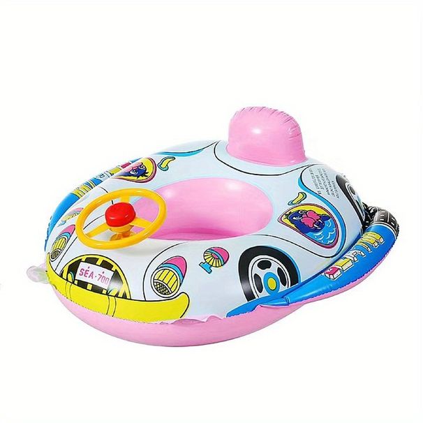 Baby Swim Ring For 1-3 Years Old - Inflatable Car Boat Pool Float With Steering Wheel & Horn Cute Cartoon Design For Toddler Water Play_voghion.com