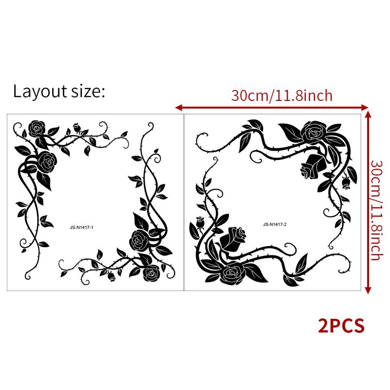 Flower vine frame diagonal frosted self-adhesive paper N1417 custom door wardrobe decoration wall sticker_voghion.com