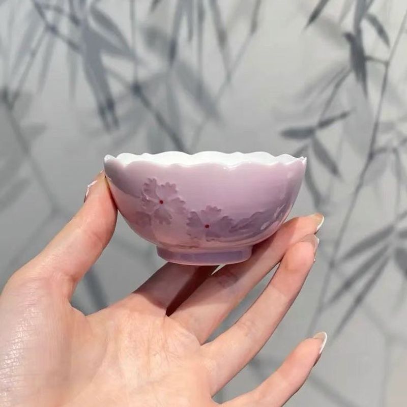 Set da tè Gongfu in ceramica per donna, con piccoli fiori viola chiaro, smaltato sotto smalto, di alta qualità, per una tazza, con teiera a forma di zucca_voghion.com