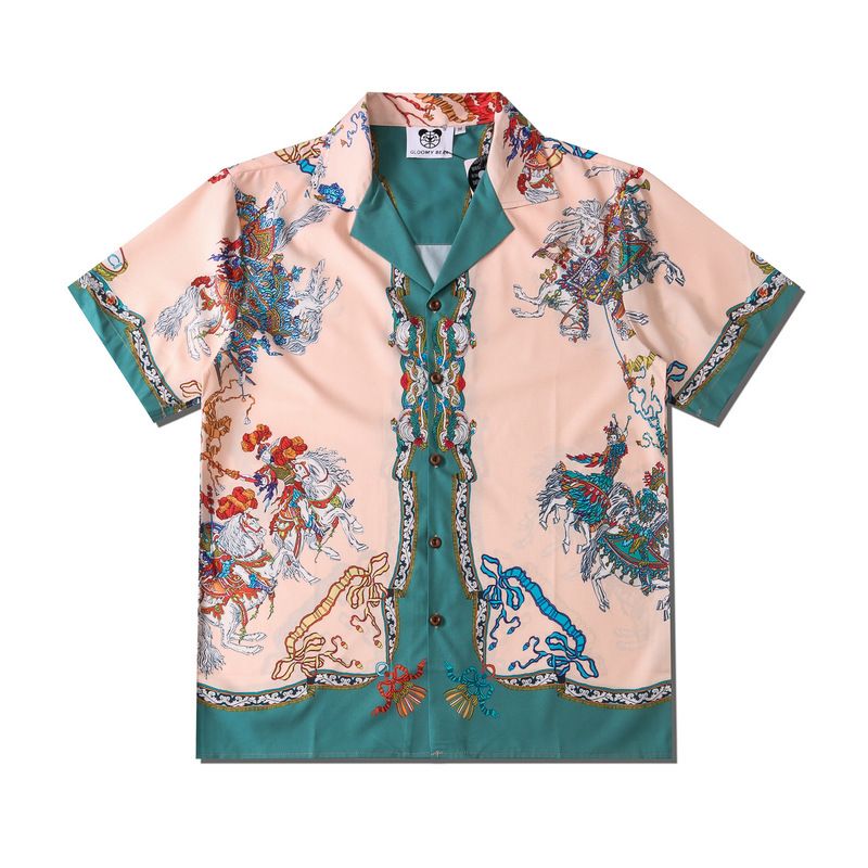 Men's clothing Fashion Brand Spring and Summer New Products Retro Palace Print Casual Loose Short Sleeve Shirt Beach Cardigan Men and Women_voghion.com