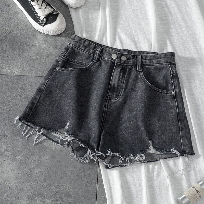 Spicy Girl Cowboy Shorts for Women's Summer New High Waist Slim Broken Wide Leg Loose and Versatile Ragged Edge A-line_voghion.com