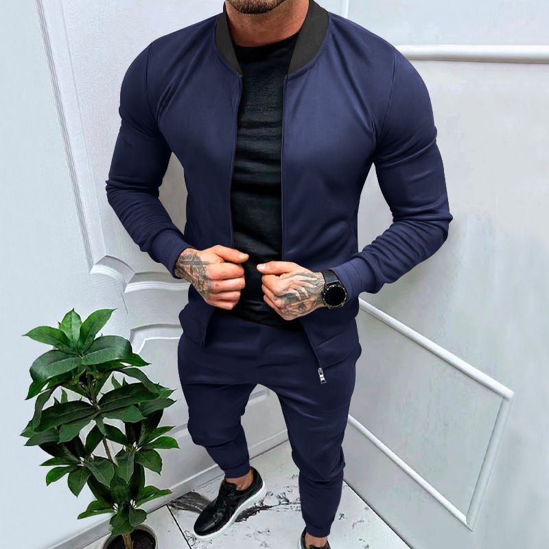 2023 New Contrast Jacket Spring and Autumn Reversible Standing Collar Handsome Big Size Men's Set_voghion.com