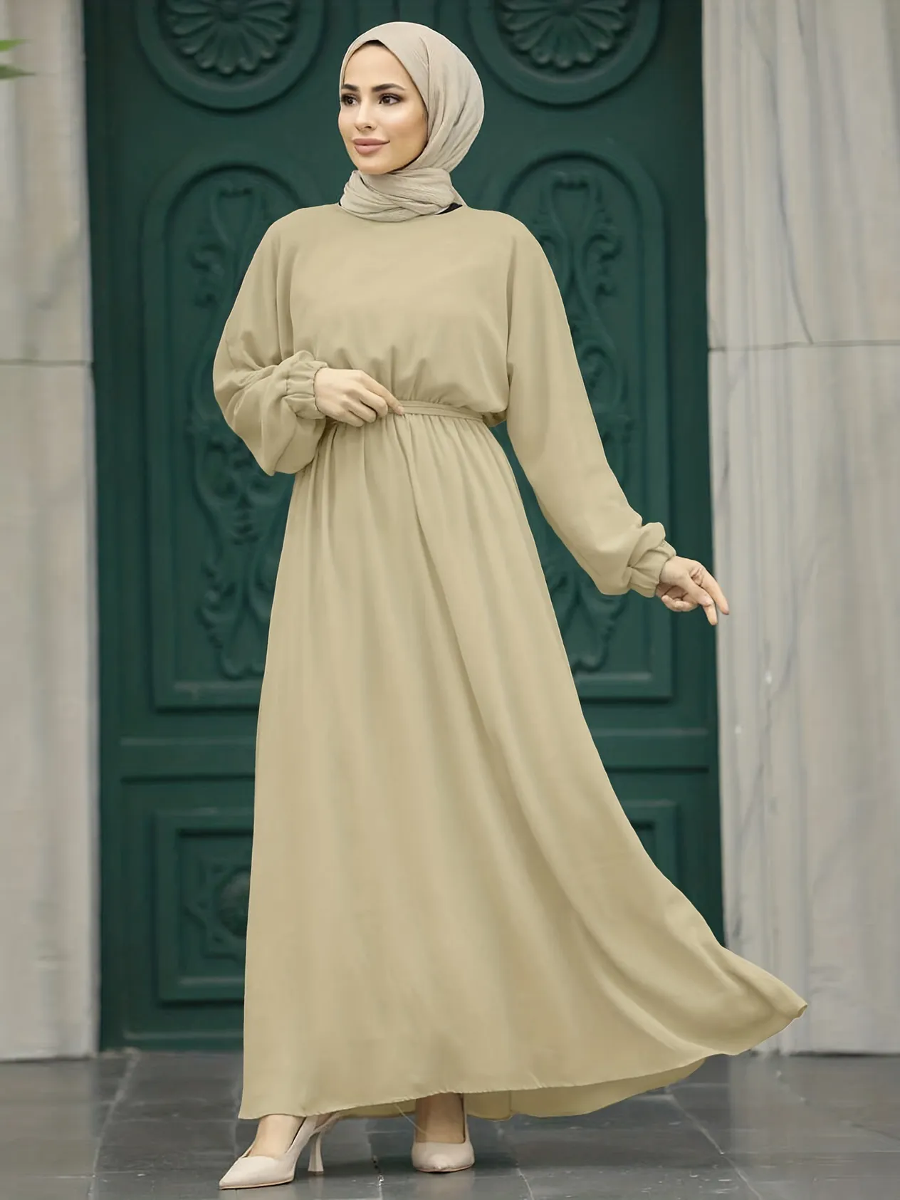 Women's fashion bat sleeve dress abaya long skirt muslim arab clothing_voghion.com
