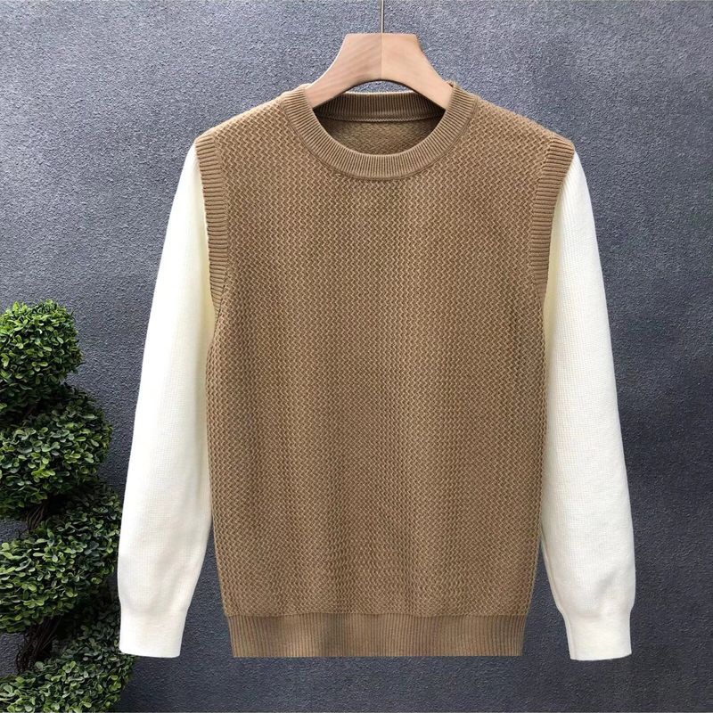 Herrenbekleidung Neue Herbst- und Winter-Fälschung Zweiteiliger farblich passender Langarm-Strickpullover Herrenpullover Britischer Business-Trend_voghion.com