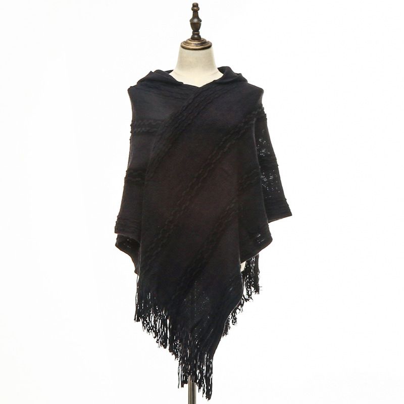 Hot sale knitted cape with hood Shawl_voghion.com