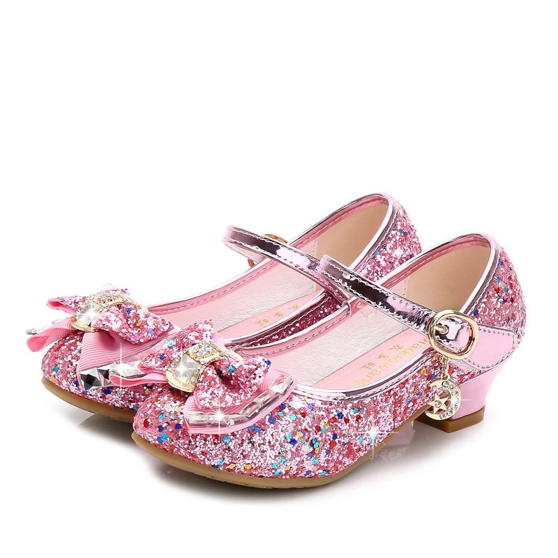 Girls Princess Shoes Dress Party Wedding Shoes Little Girls Sandals Glitter Bow Shoes Crystal High Heels Shoes for Kids_voghion.com