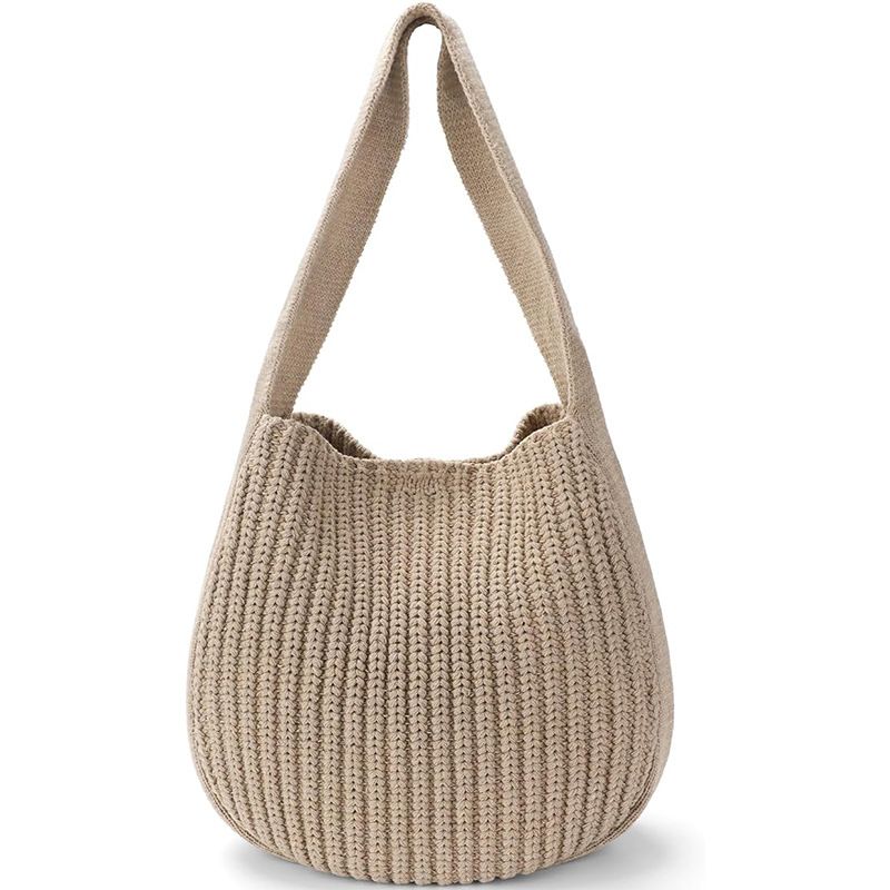 2024 Borsa a tracolla singola da donna in tessuto semplice con tracolla lavorata a maglia_voghion.com