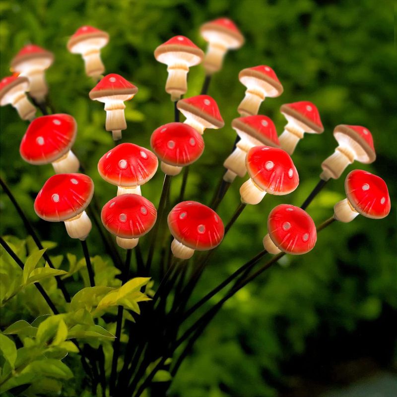 Lampes solaires de jardin THIKIN - Lot de 8 lampes décoratives d'extérieur à LED en forme de champignons et de coccinelles, étanches, blanc froid_voghion.com