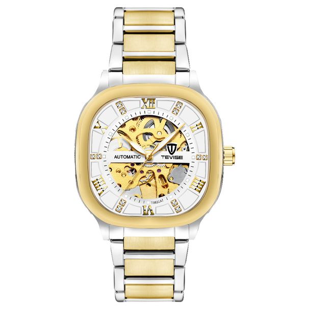 Square Automatic Mechanical Watch Business Watch 30M Waterproof Hollow Skeleton Dial Stainless Steel Mechanical Watch Gifts For Men_voghion.com