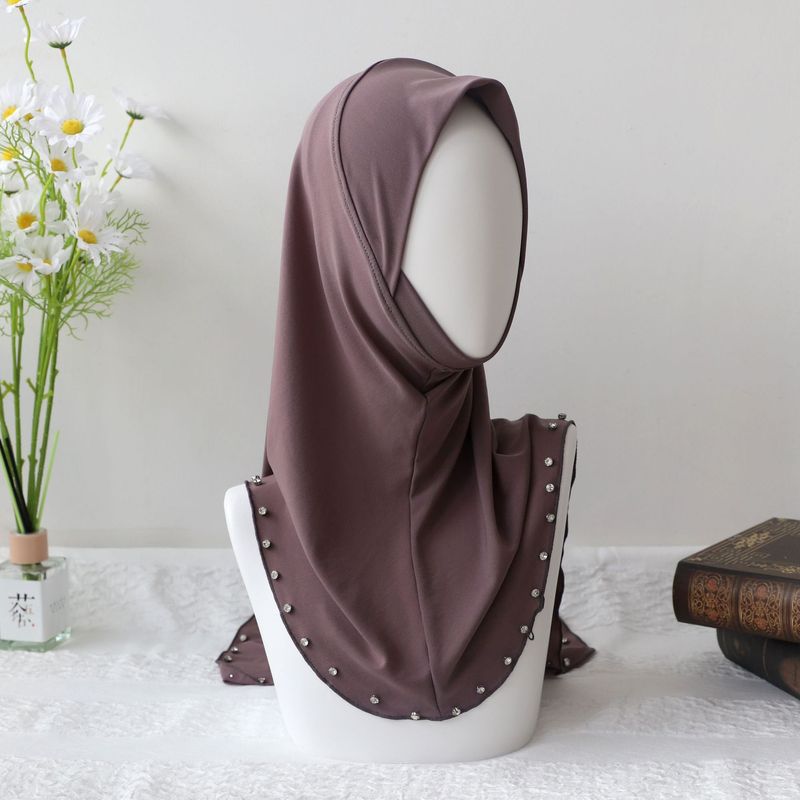 Damen Hijab, einfarbig, elastisches Netz, Nageldiamant, großer Swing-Damen-Stirnband, Schal_voghion.com