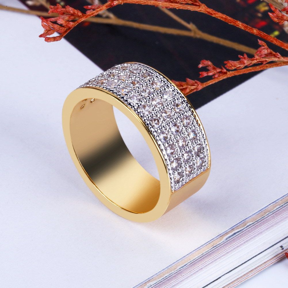Rings Half Sided Gold Plated Zircon Round Ring New Hip Hop Trendy Jewelry Live Broadcast The Same Ring_voghion.com