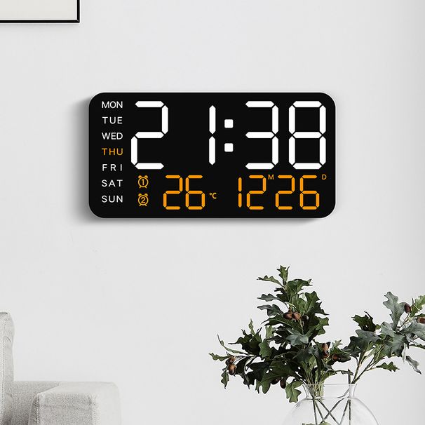 Reloj de pared digital LED moderno con pantalla de temperatura, calendario y alarma. Diseño sin marco para sala de estar, dormitorio y oficina._voghion.com