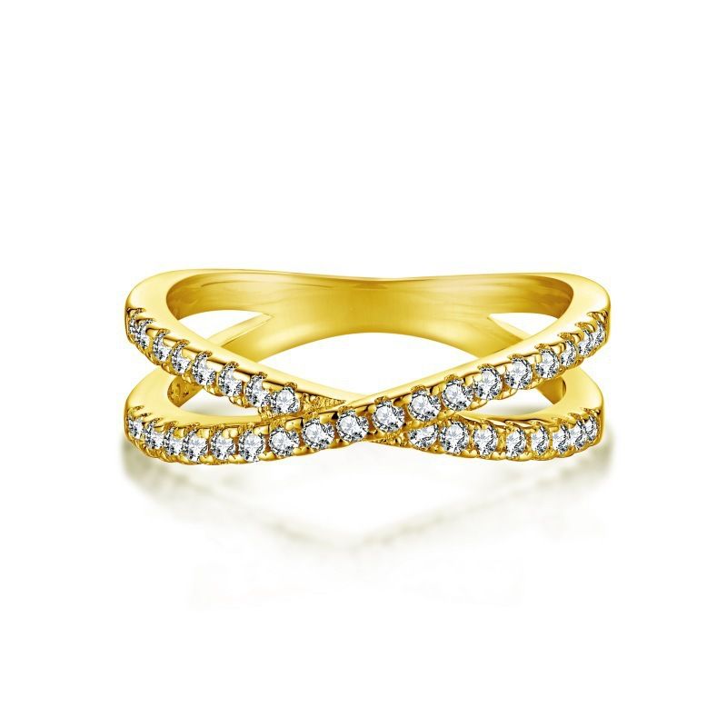 Light Luxury X Letter Fashion Commuter Double Row Zircon Micro Pave Shiny Streamlined Narrow Women's Ring_voghion.com