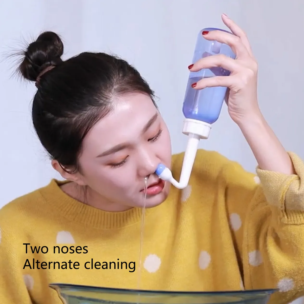 Kaou 1 Set 500ML Nasal Washer Dust-proof Cover Precise Scale 60-Degree Angle Press Switch Double Nozzle Nose Wash Bottle Yoga Gym Tool_voghion.com