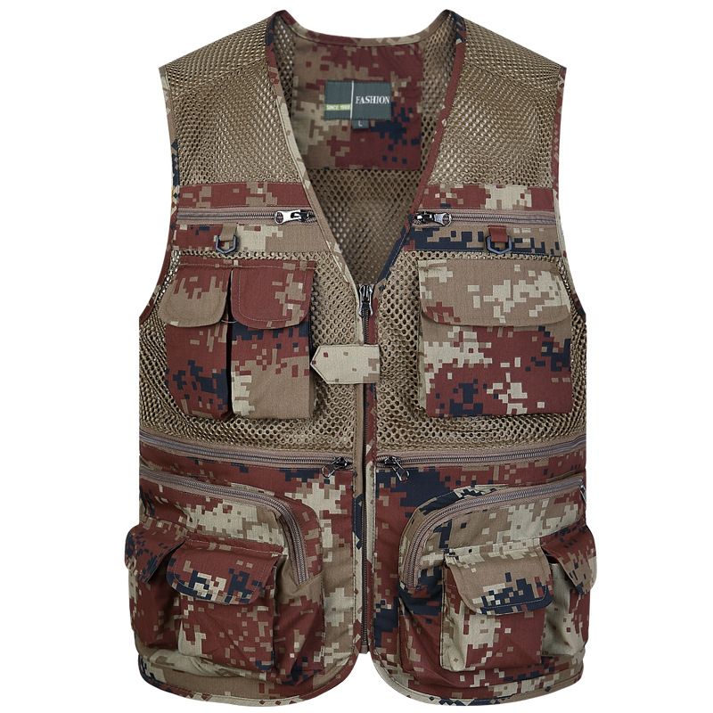 Men's Clothing zipper summer three dimensional patch pocket camouflage loose casual thin vest work vest_voghion.com