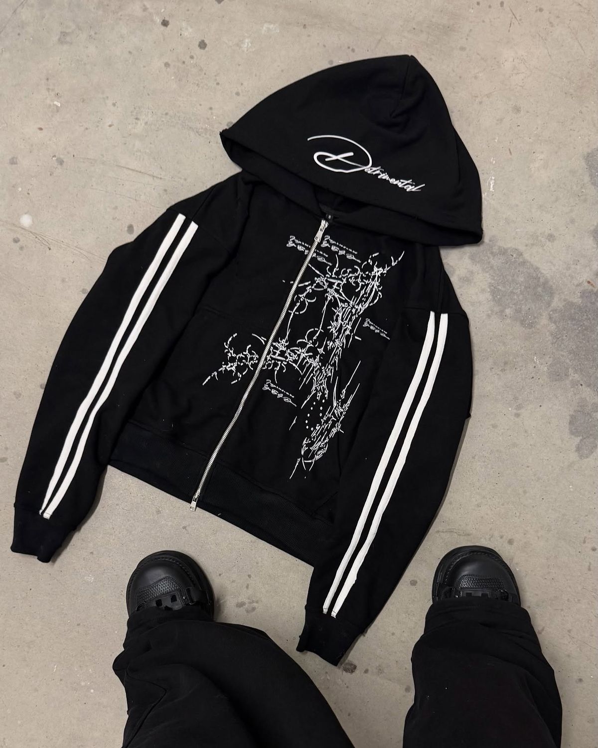 Gothic Punk Y2K Zip-Up Hoodie – Dark Aesthetic Streetwear Unisex Pullover mit Stehkragen, Loose Fit, Polyestergewebe für Männer & Frauen_voghion.com