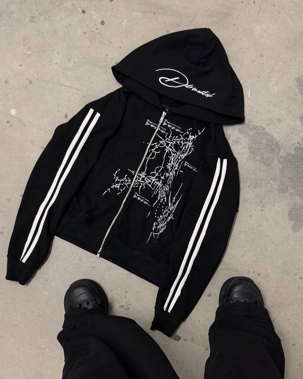 Gothic Punk Y2K Zip-Up Hoodie – Dark Aesthetic Streetwear Unisex Pullover mit Stehkragen, Loose Fit, Polyestergewebe für Männer & Frauen_voghion.com