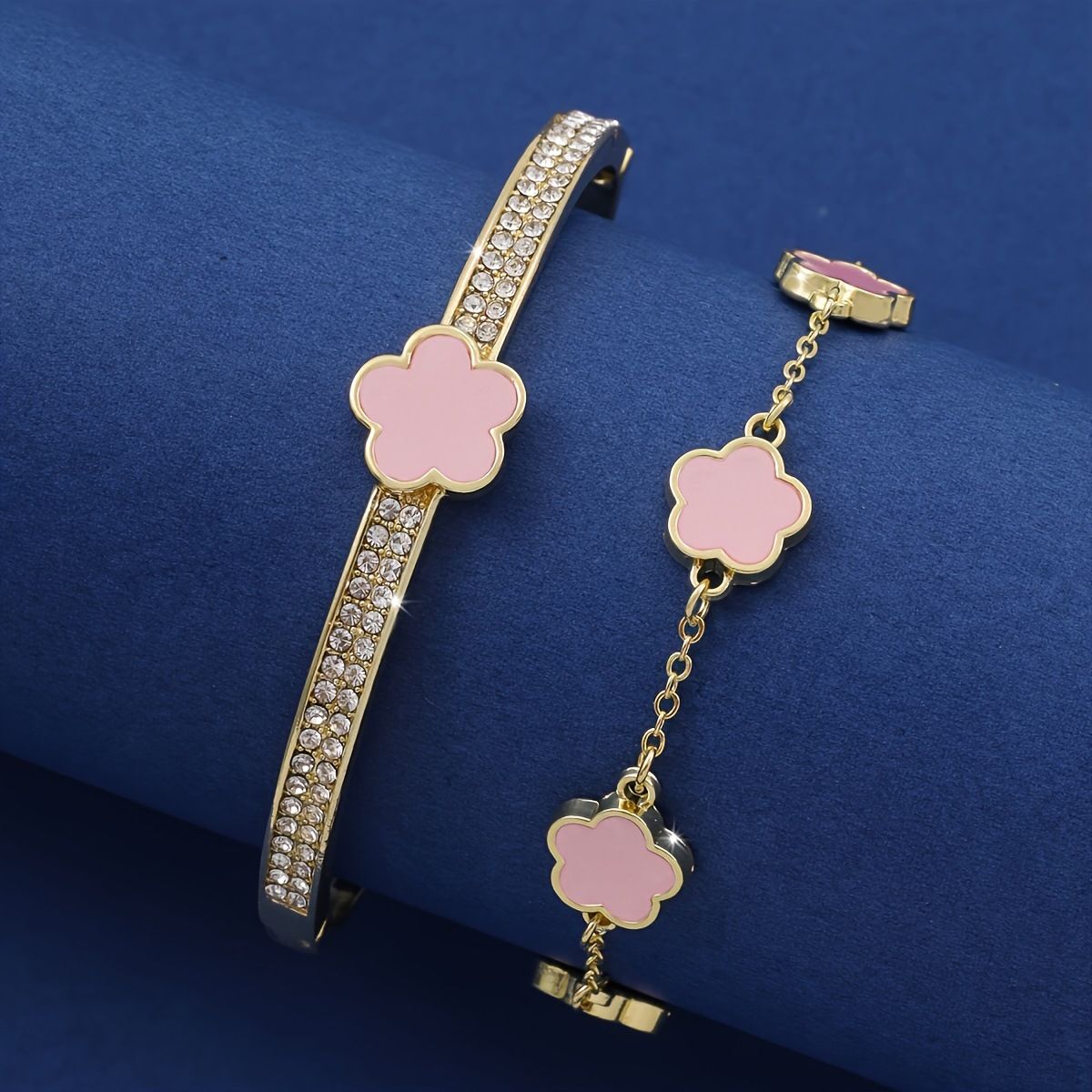 Bijoux pour femmes, bracelet à cinq pétales serti de diamants, ensemble de deux pièces, bracelet trèfle à cinq feuilles porte-bonheur haut de gamme_voghion.com