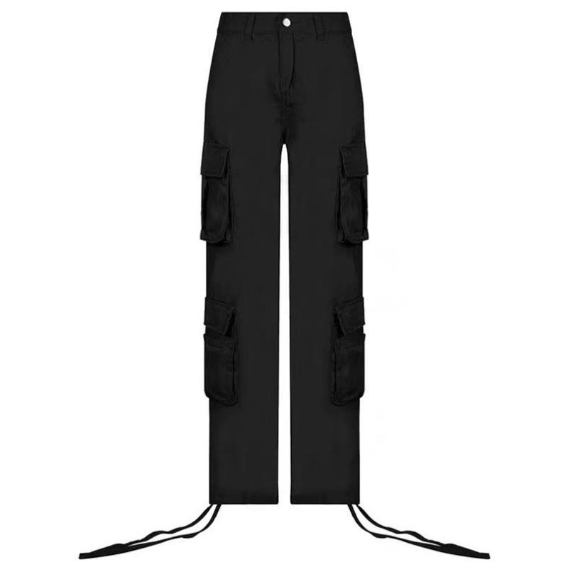 Pantaloni casual cargo multitasche multitasche a vita bassa stile hip hop da strada da donna lunghi_voghion.com