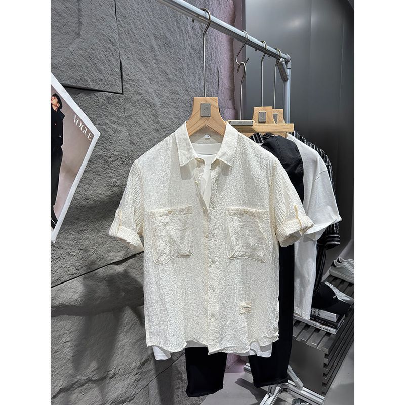 Herrenbekleidung Tencel! König der hochwertigen Waren [BY2] Geschmack Hochwertiges, knitterfreies, seidiges Herren-Kurzarmhemd 11866_voghion.com