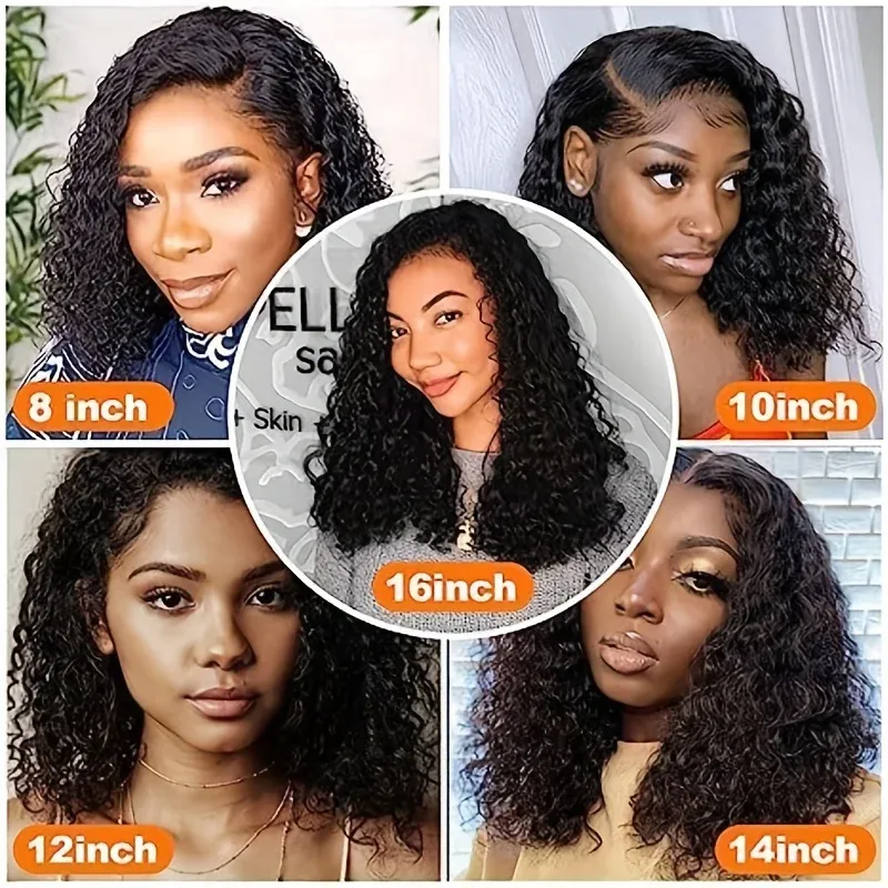 Ragasztó nélküli göndör emberi hajból készült paróka előre tépett, előre vágott rövid göndör paróka 180% sűrűségű, mély hullámos_voghion.com