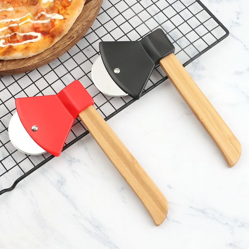 Hom Garden Supply Nóż do pizzy Topór Bambusowy Uchwyt Nóż do krojenia Gadżety kuchenne Kreatywny nóż do pizzy Nóż do krojenia pieczenia_voghion.com