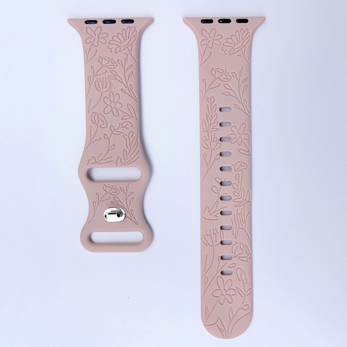 Il cinturino in silicone con bottone a farfalla a forma di stelo di campanula è adatto per Apple Watch e lo stampo per intaglio è in rilievo._voghion.com